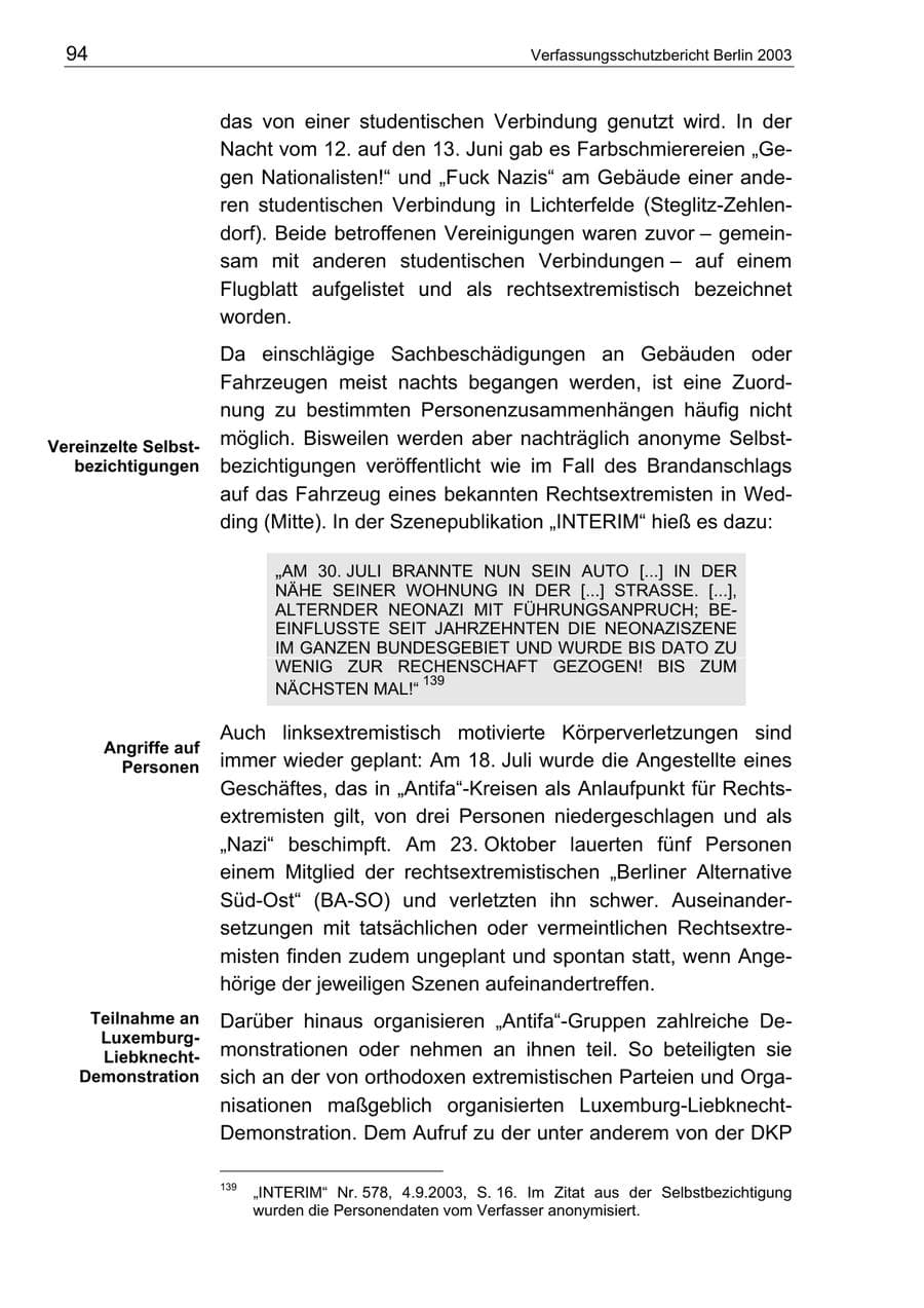 Seite 94 des Verfassungsschutzbericht 2003 Berlin