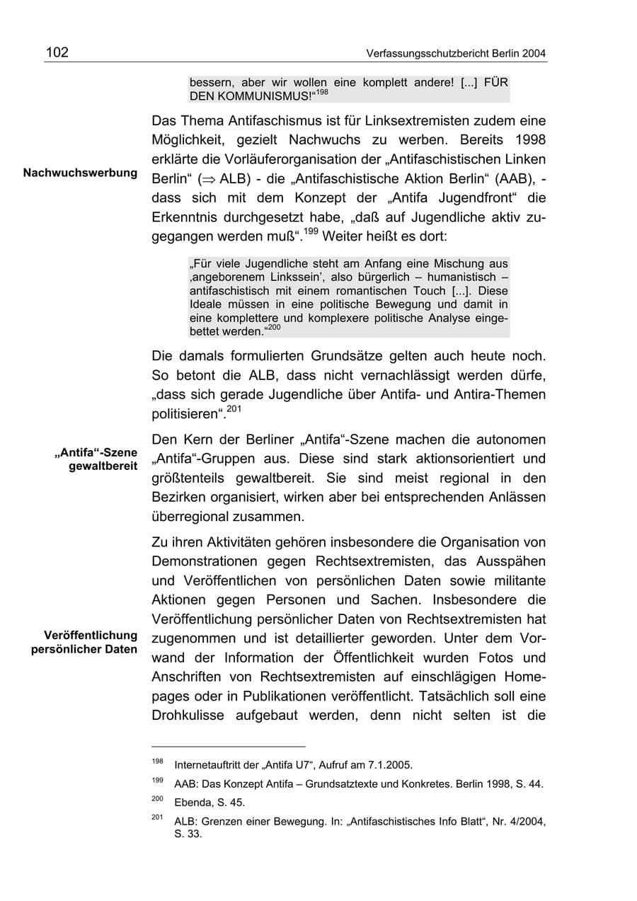 Seite 102 des Verfassungsschutzbericht 2004 Berlin