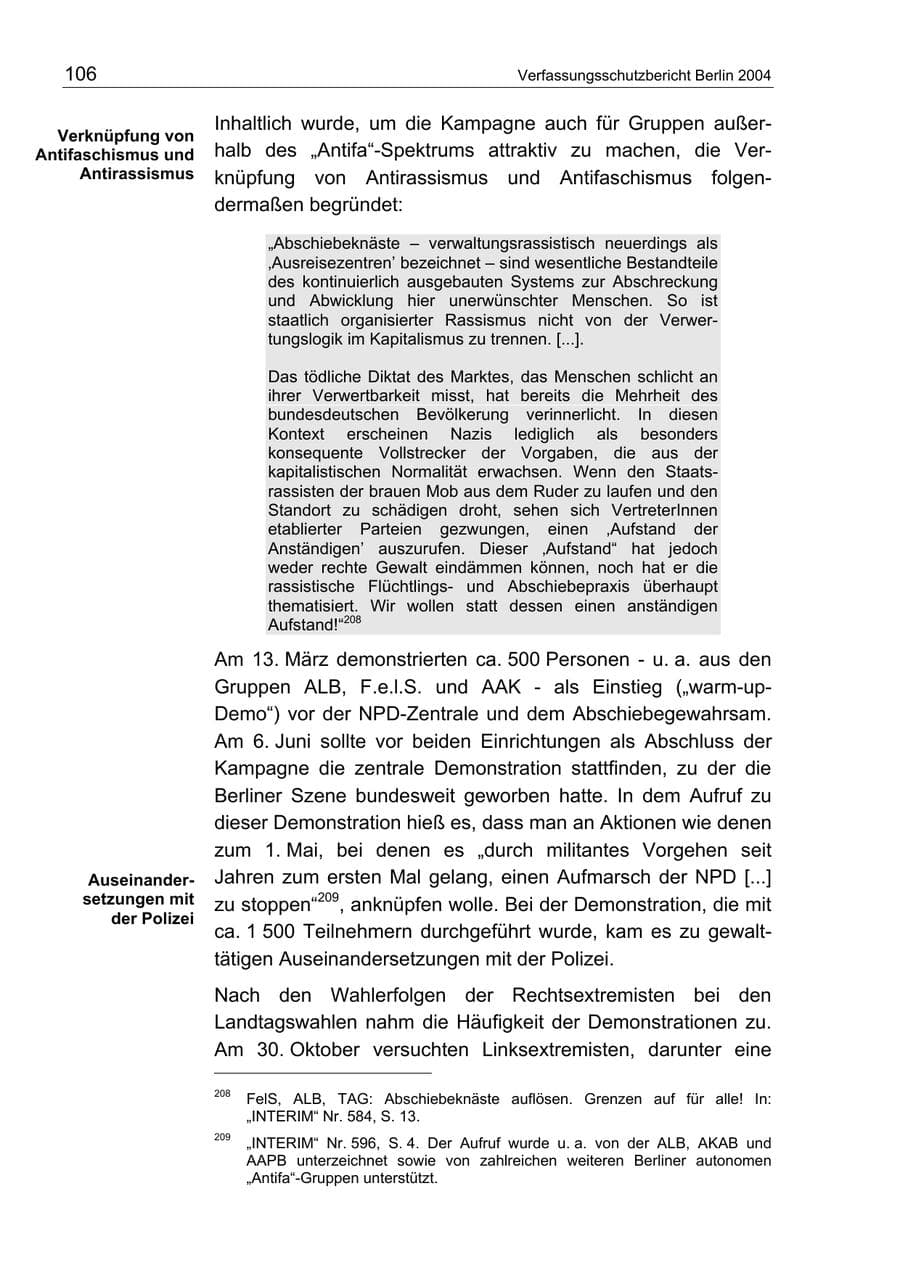 Seite 106 des Verfassungsschutzbericht 2004 Berlin
