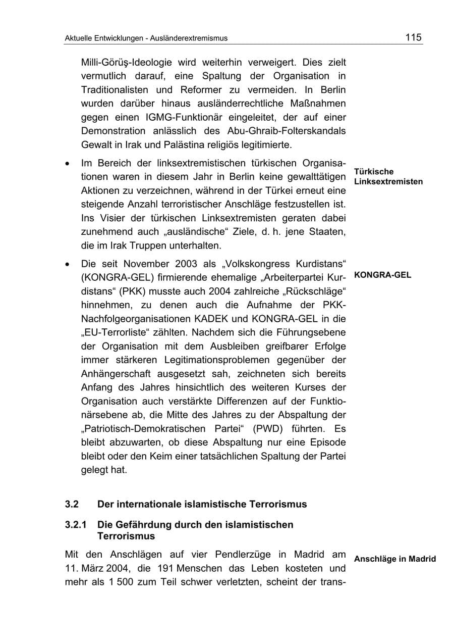 Seite 115 des Verfassungsschutzbericht 2004 Berlin