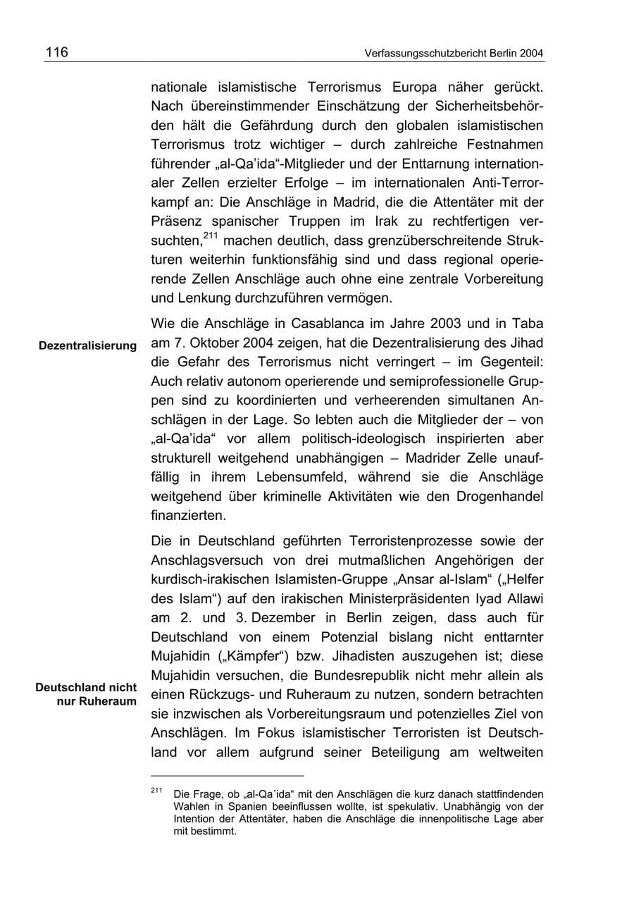 Seite 116 des Verfassungsschutzbericht 2004 Berlin