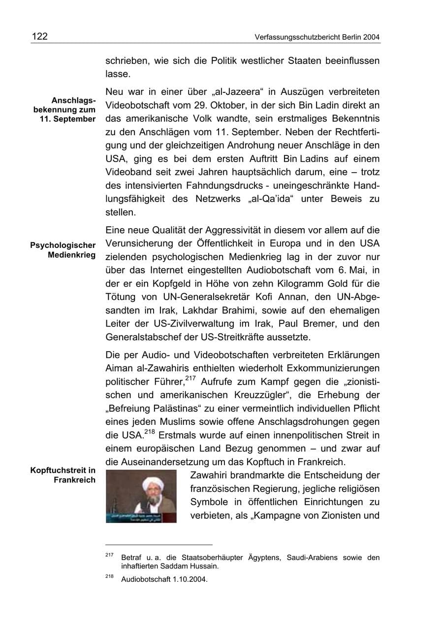 Seite 122 des Verfassungsschutzbericht 2004 Berlin