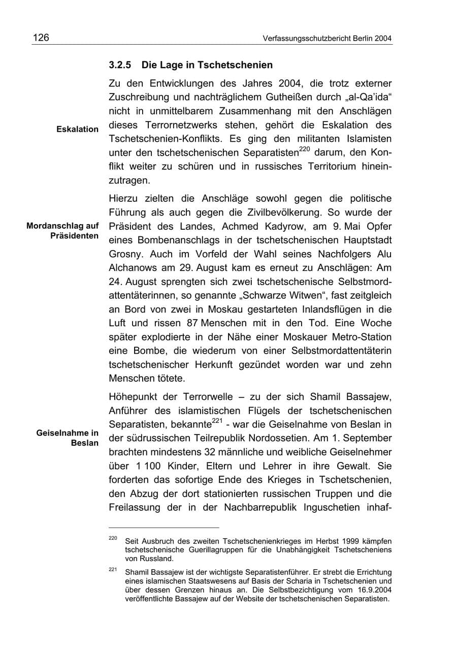 Seite 126 des Verfassungsschutzbericht 2004 Berlin