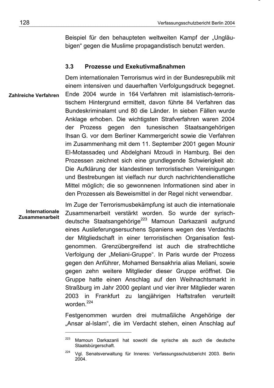 Seite 128 des Verfassungsschutzbericht 2004 Berlin