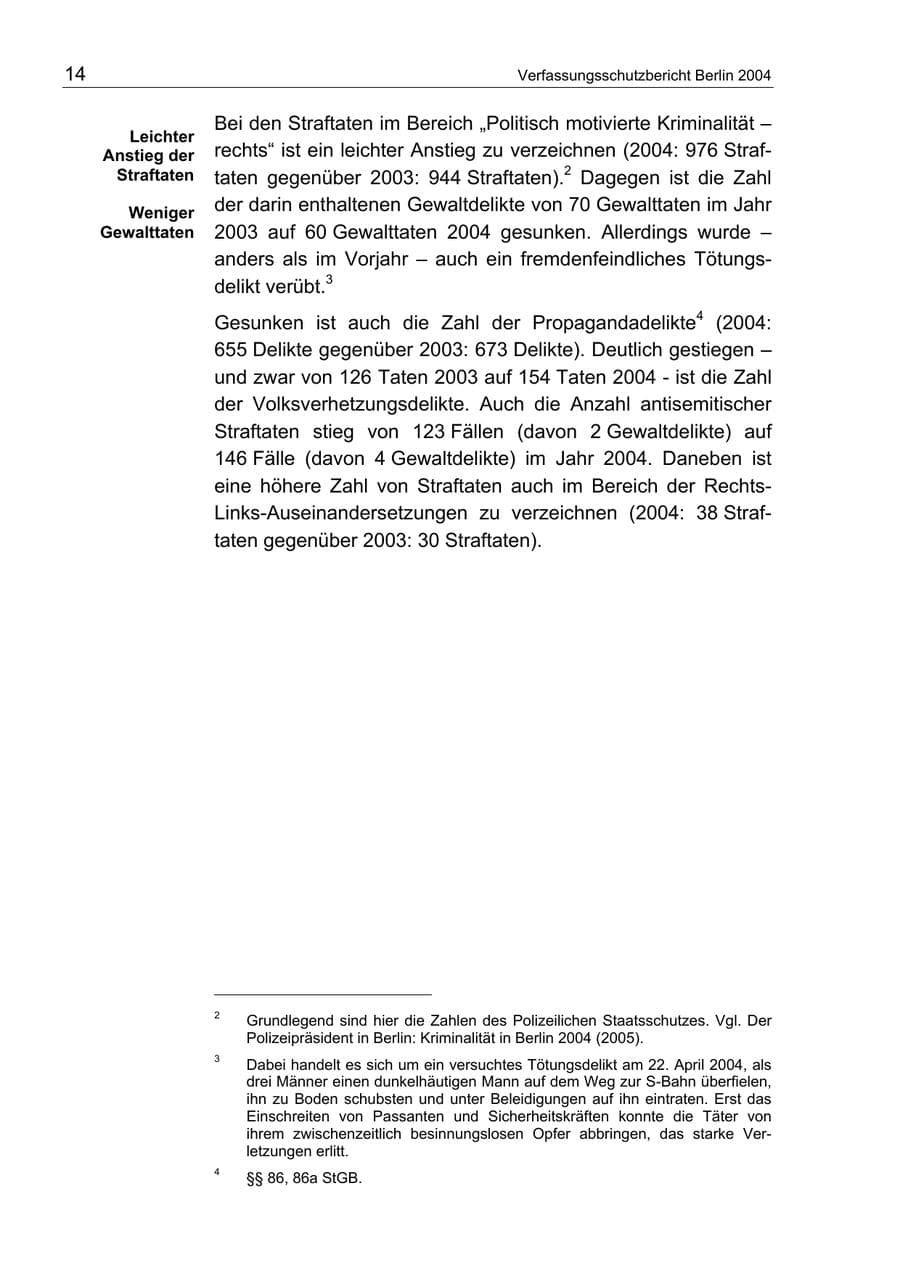 Seite 14 des Verfassungsschutzbericht 2004 Berlin