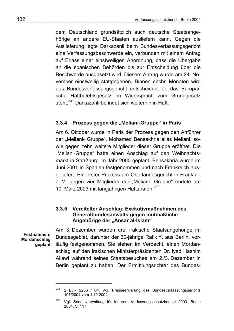 Seite 132 des Verfassungsschutzbericht 2004 Berlin