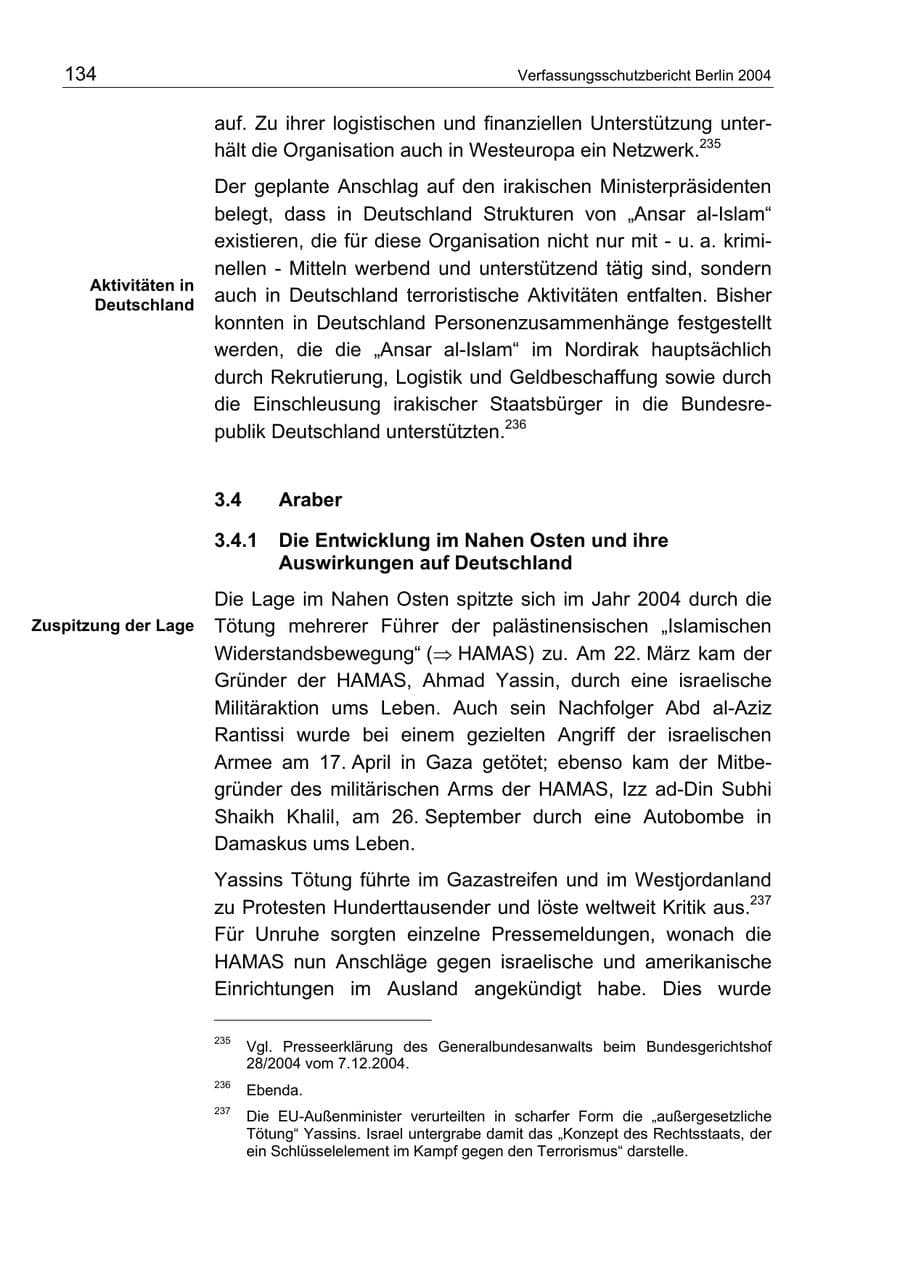 Seite 134 des Verfassungsschutzbericht 2004 Berlin