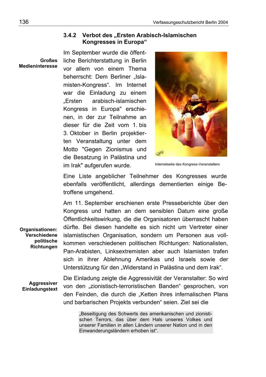 Seite 136 des Verfassungsschutzbericht 2004 Berlin