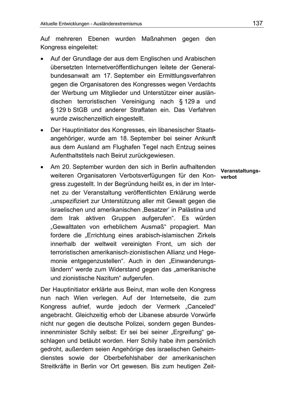 Seite 137 des Verfassungsschutzbericht 2004 Berlin