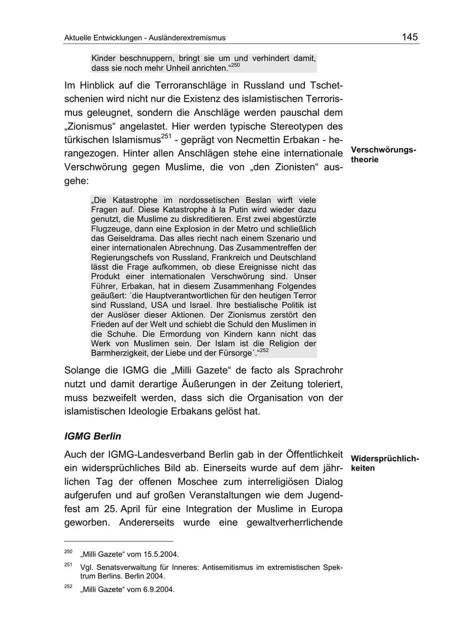 Seite 145 des Verfassungsschutzbericht 2004 Berlin