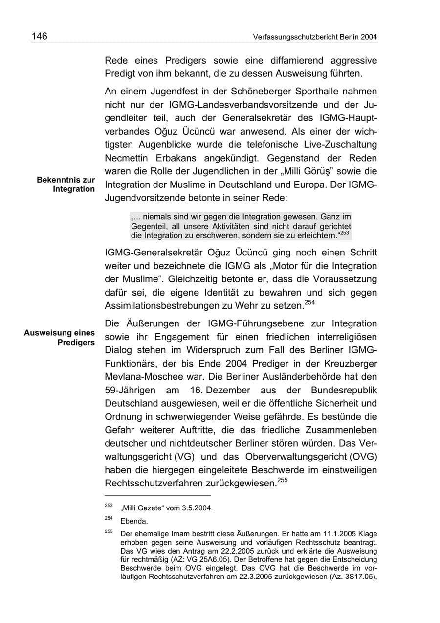 Seite 146 des Verfassungsschutzbericht 2004 Berlin