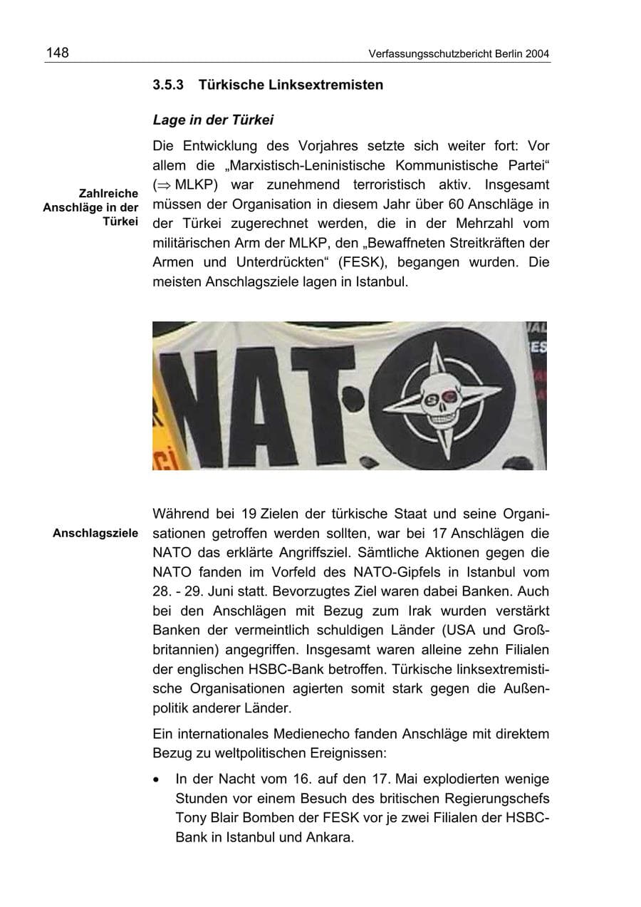 Seite 148 des Verfassungsschutzbericht 2004 Berlin