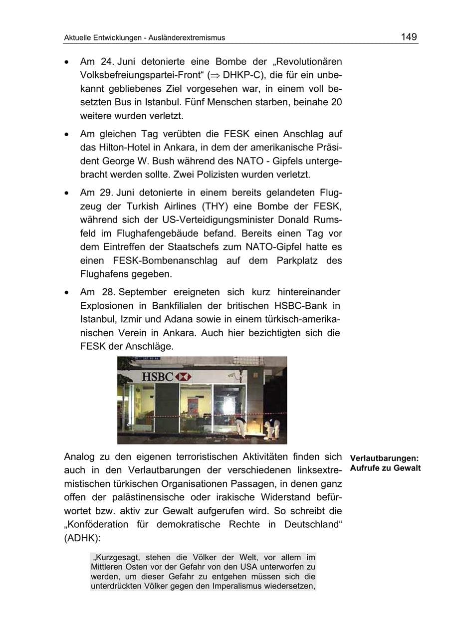 Seite 149 des Verfassungsschutzbericht 2004 Berlin