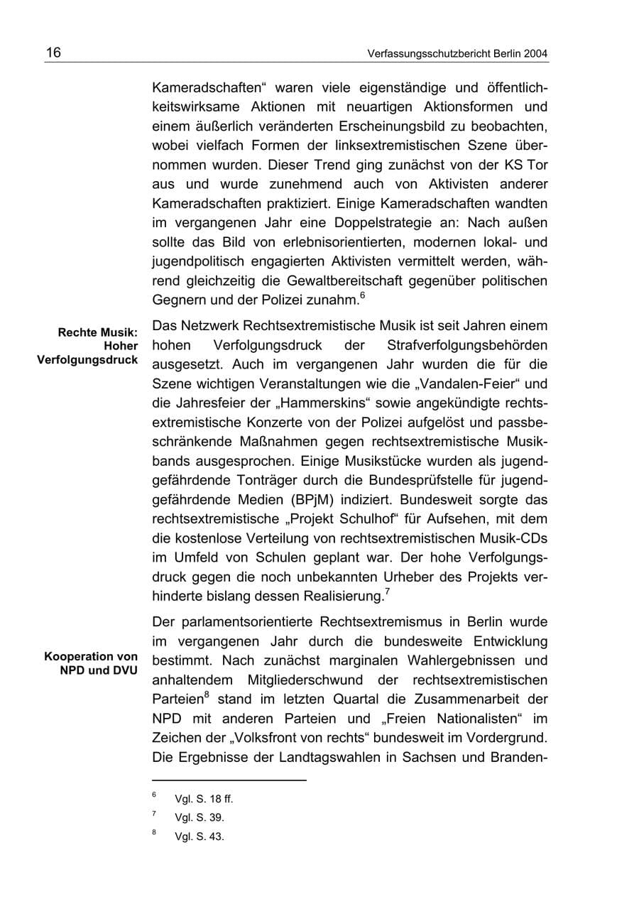 Seite 16 des Verfassungsschutzbericht 2004 Berlin