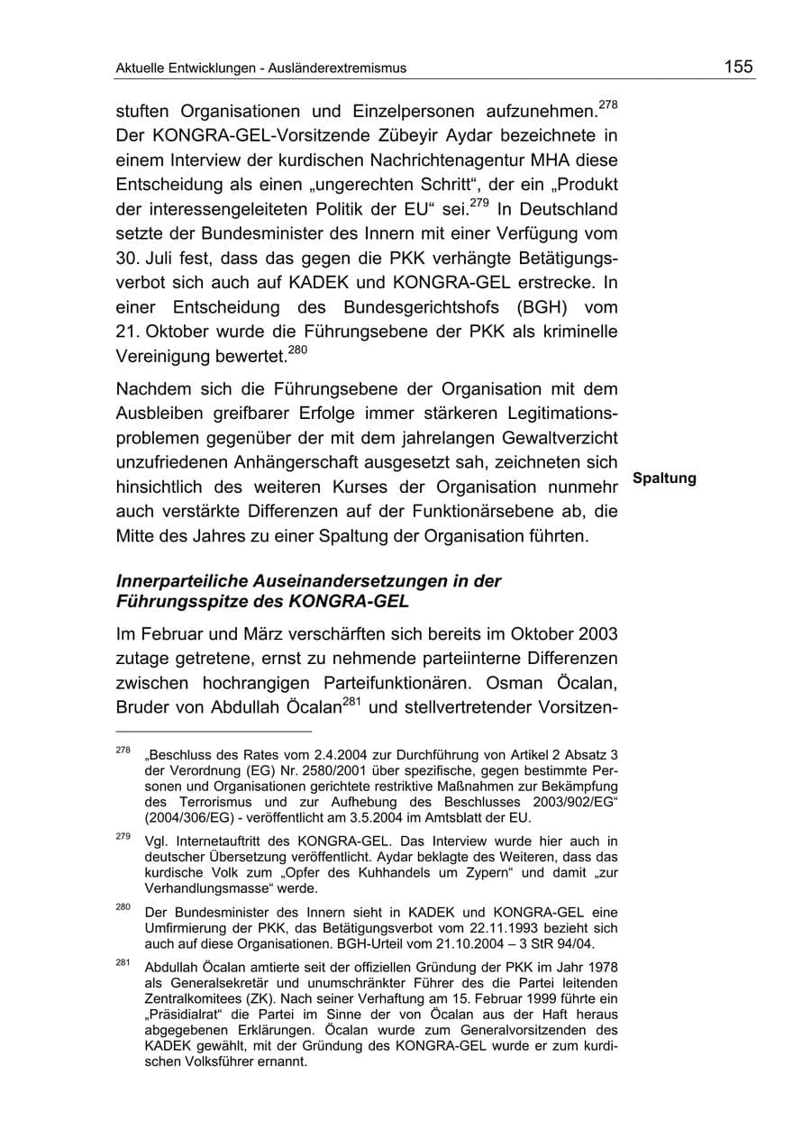 Seite 155 des Verfassungsschutzbericht 2004 Berlin