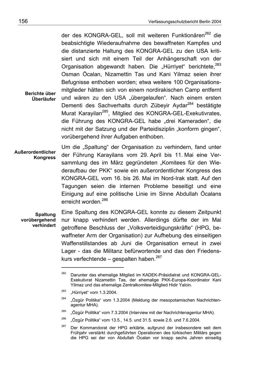 Seite 156 des Verfassungsschutzbericht 2004 Berlin