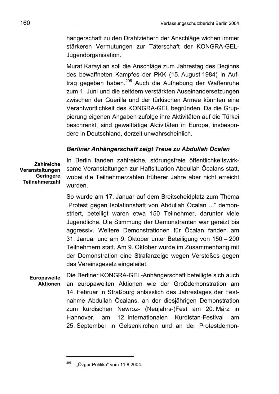 Seite 160 des Verfassungsschutzbericht 2004 Berlin