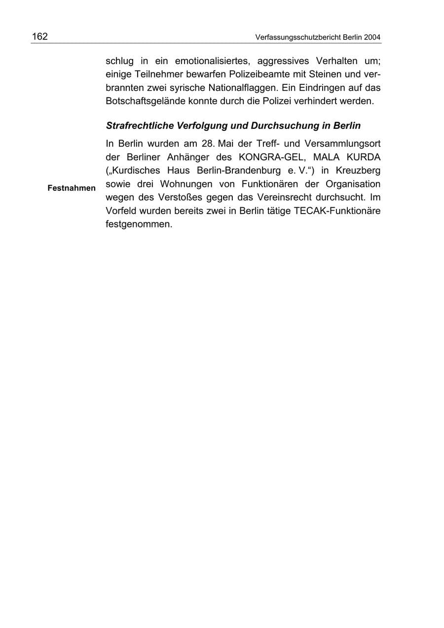 Seite 162 des Verfassungsschutzbericht 2004 Berlin
