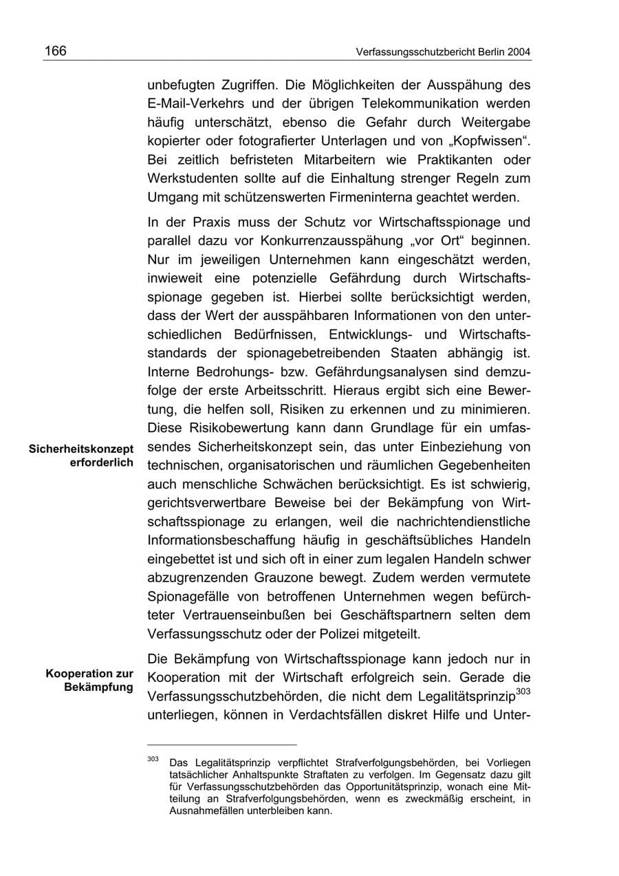Seite 166 des Verfassungsschutzbericht 2004 Berlin