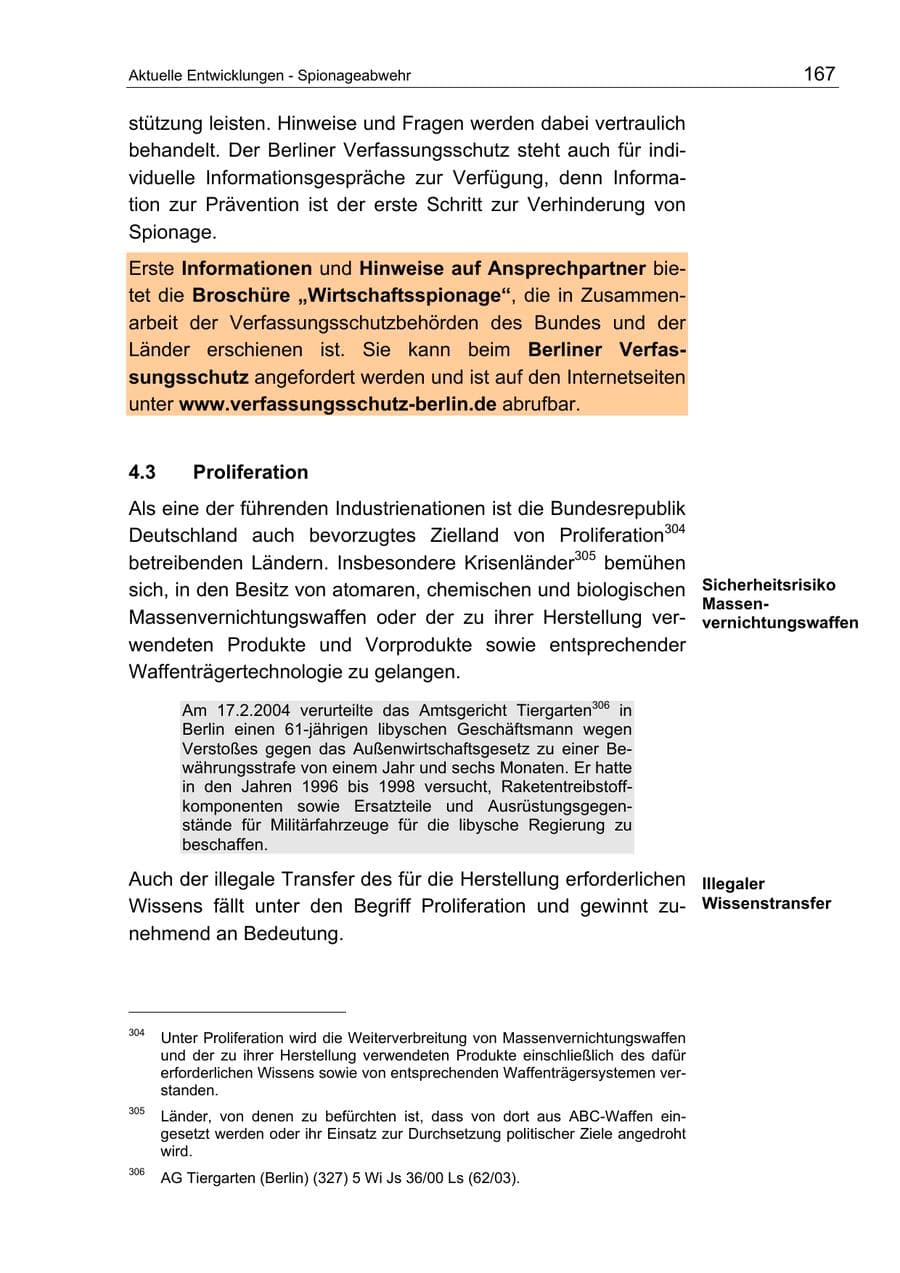 Seite 167 des Verfassungsschutzbericht 2004 Berlin