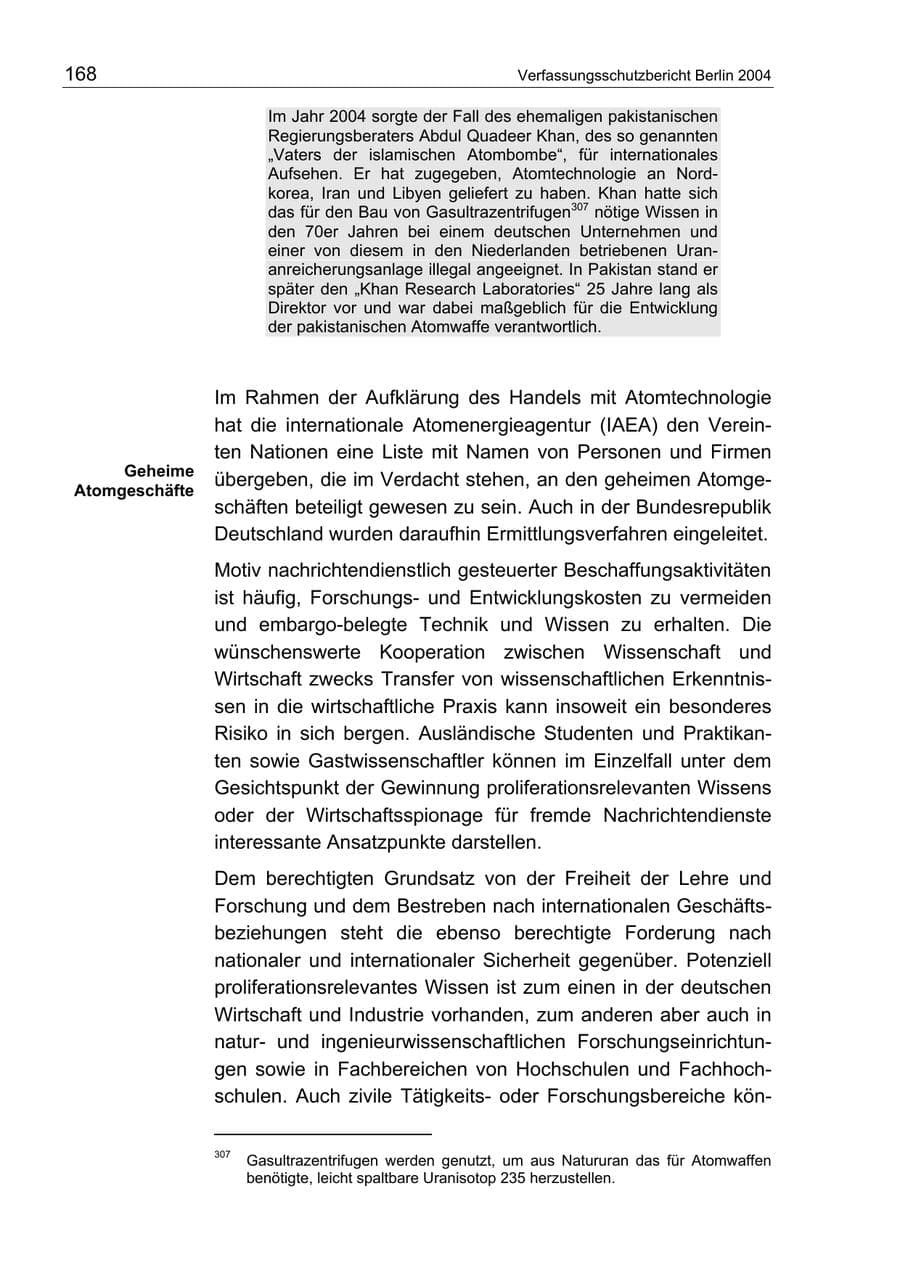 Seite 168 des Verfassungsschutzbericht 2004 Berlin