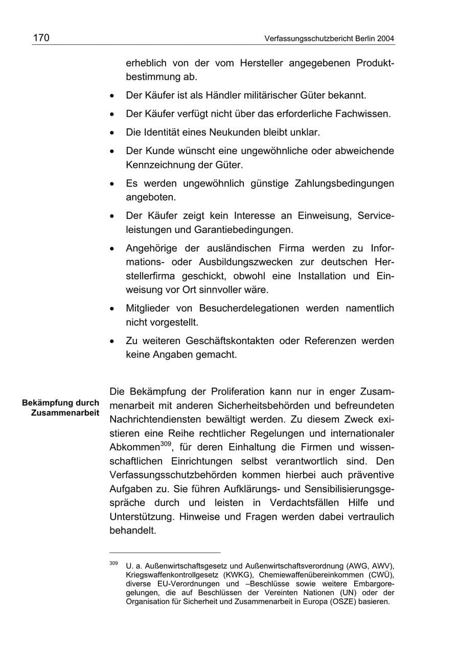 Seite 170 des Verfassungsschutzbericht 2004 Berlin