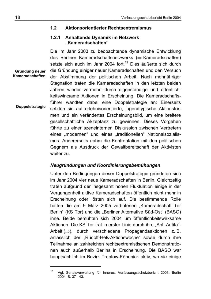 Seite 18 des Verfassungsschutzbericht 2004 Berlin