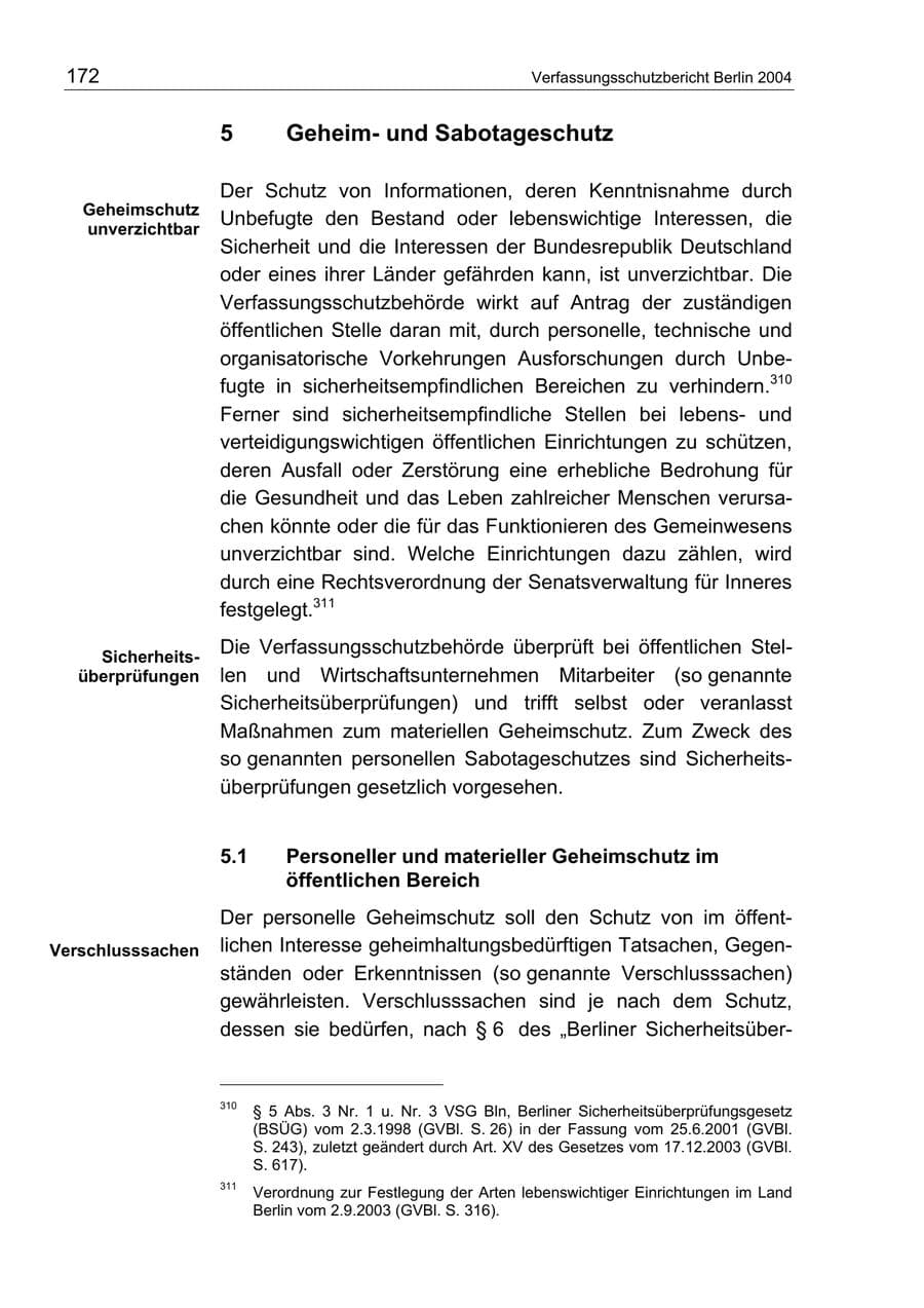 Seite 172 des Verfassungsschutzbericht 2004 Berlin