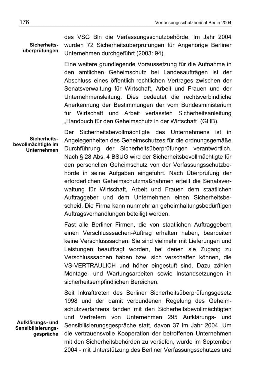 Seite 176 des Verfassungsschutzbericht 2004 Berlin