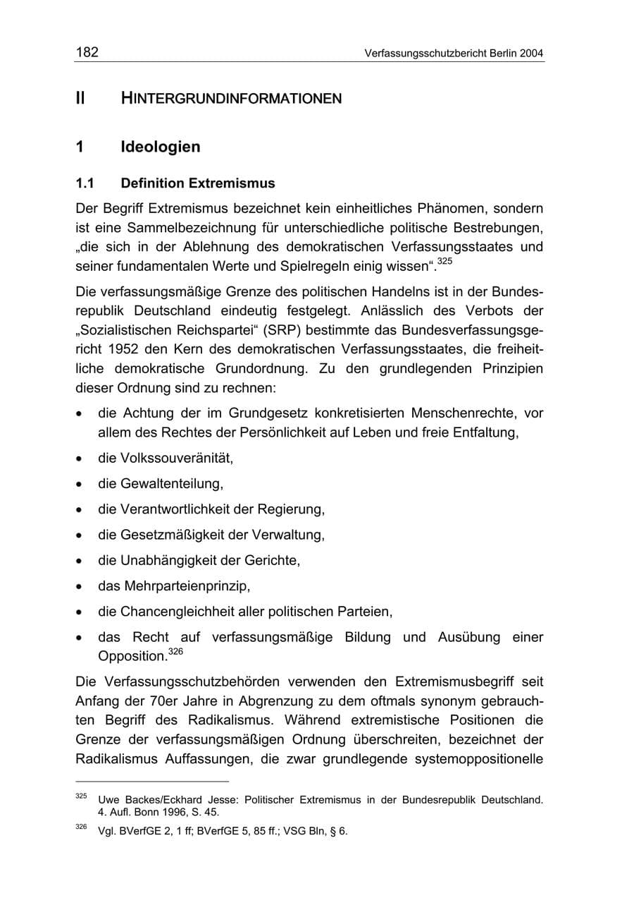 Seite 182 des Verfassungsschutzbericht 2004 Berlin