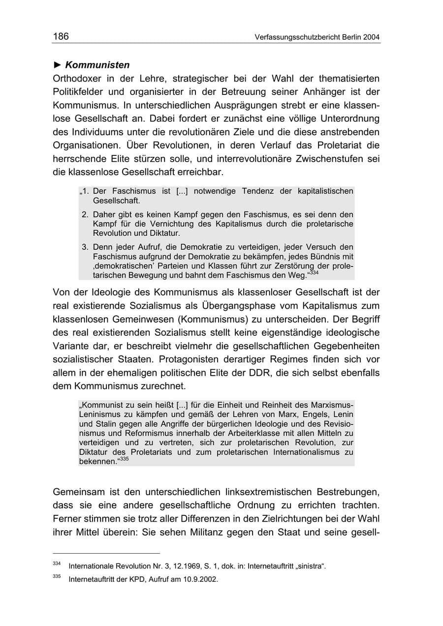 Seite 186 des Verfassungsschutzbericht 2004 Berlin