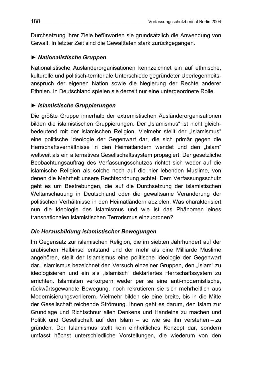 Seite 188 des Verfassungsschutzbericht 2004 Berlin