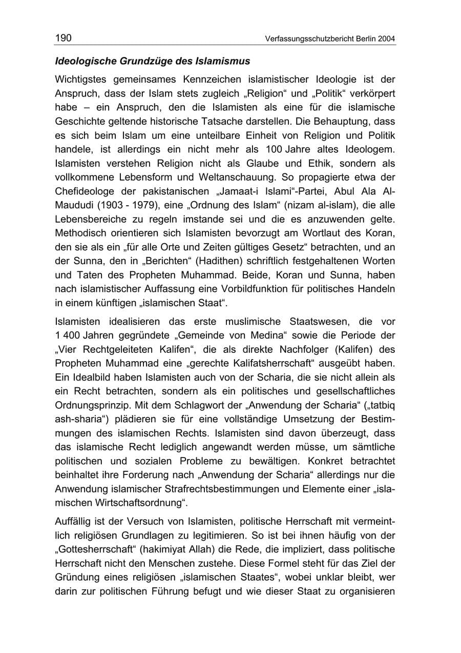 Seite 190 des Verfassungsschutzbericht 2004 Berlin