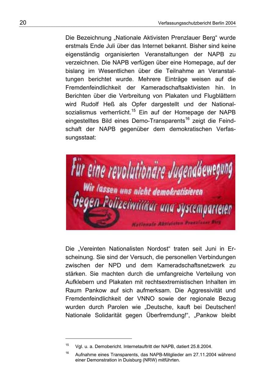 Seite 20 des Verfassungsschutzbericht 2004 Berlin