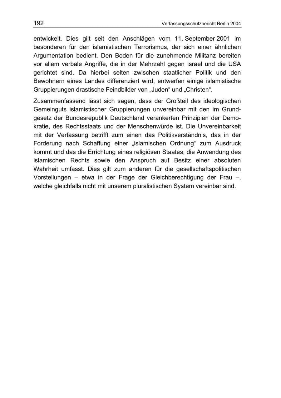 Seite 192 des Verfassungsschutzbericht 2004 Berlin