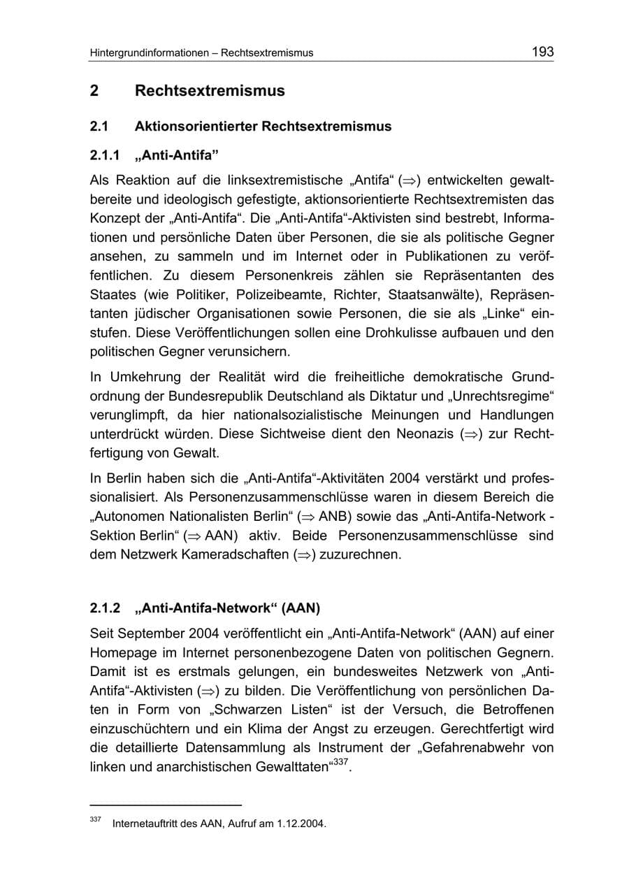 Seite 193 des Verfassungsschutzbericht 2004 Berlin