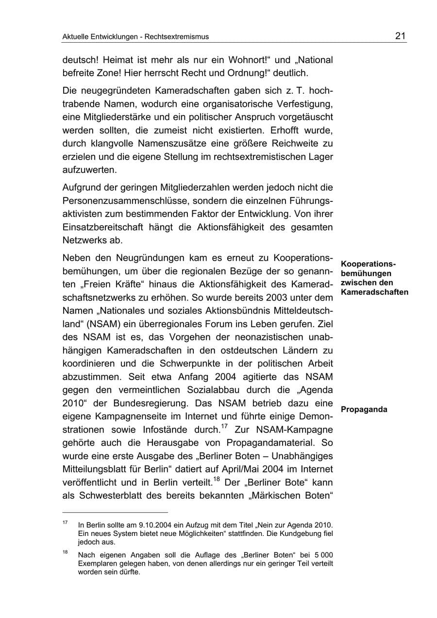 Seite 21 des Verfassungsschutzbericht 2004 Berlin