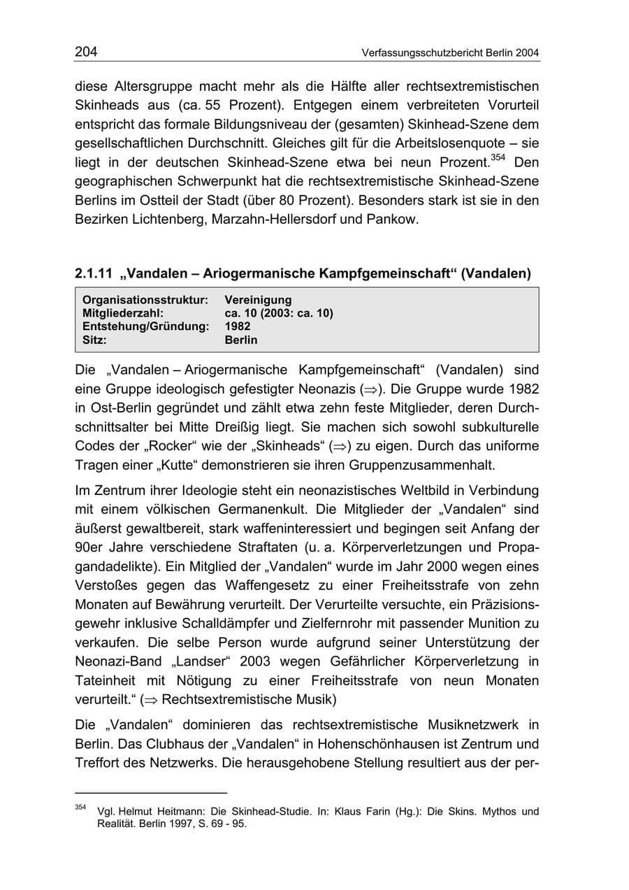 Seite 204 des Verfassungsschutzbericht 2004 Berlin