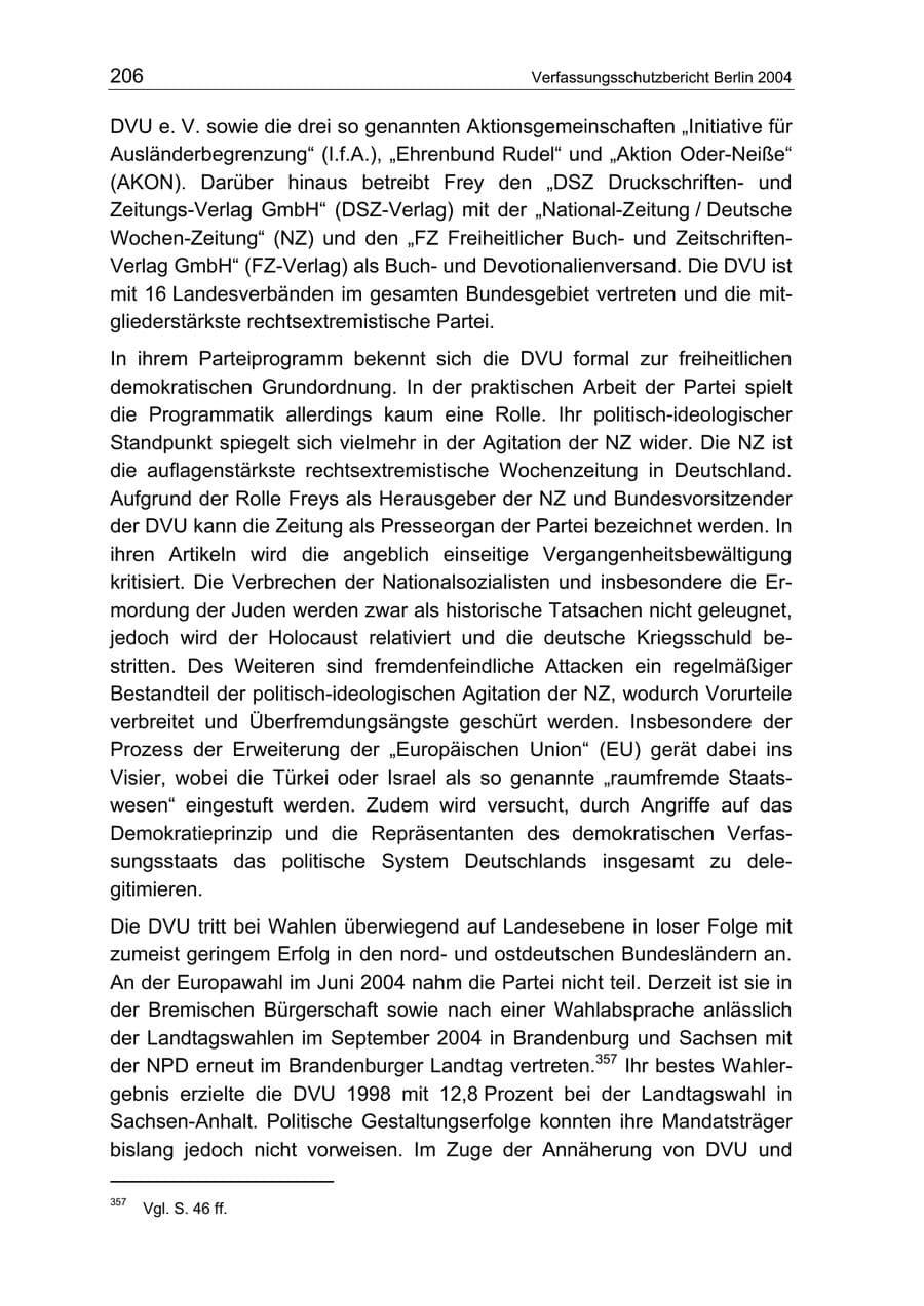 Seite 206 des Verfassungsschutzbericht 2004 Berlin