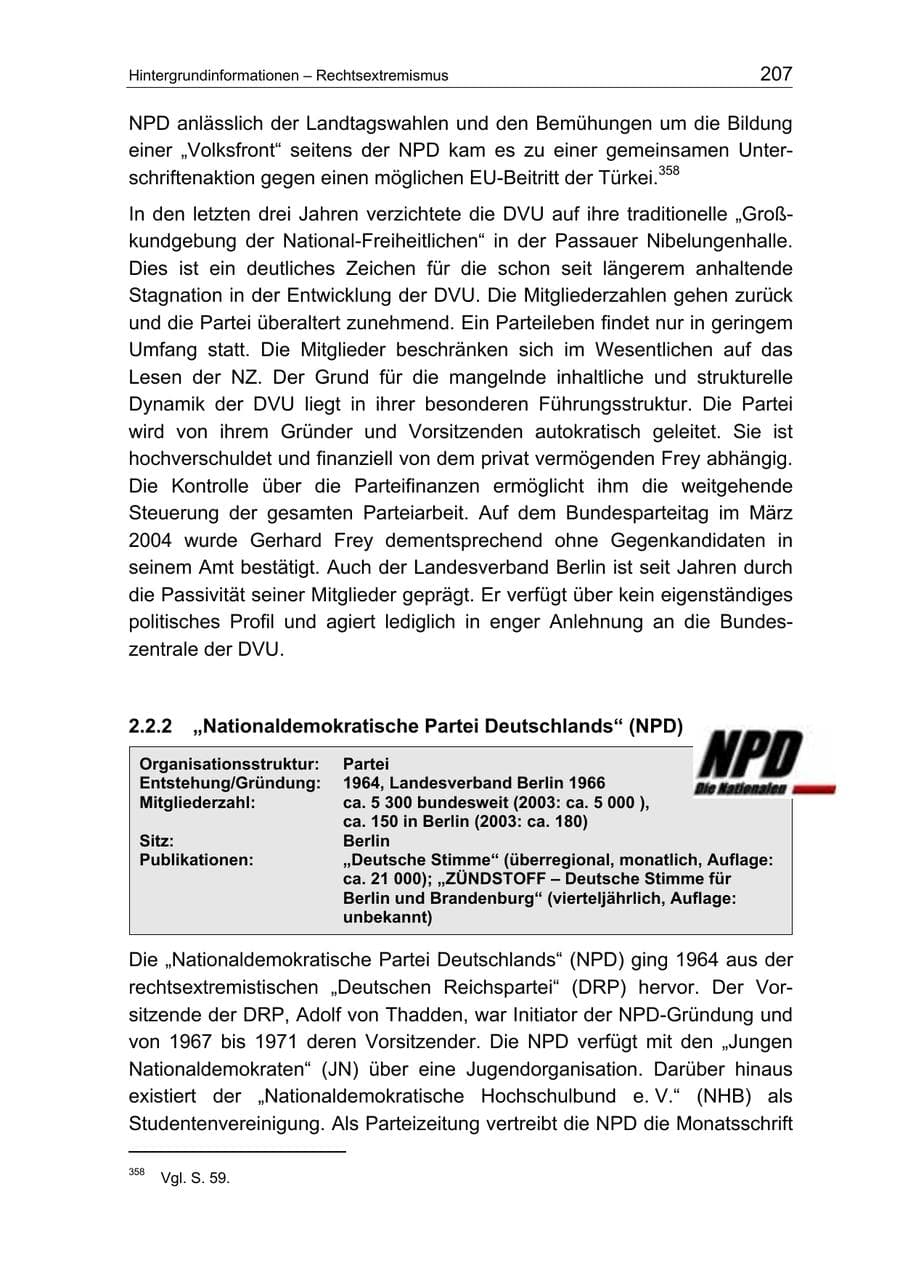 Seite 207 des Verfassungsschutzbericht 2004 Berlin