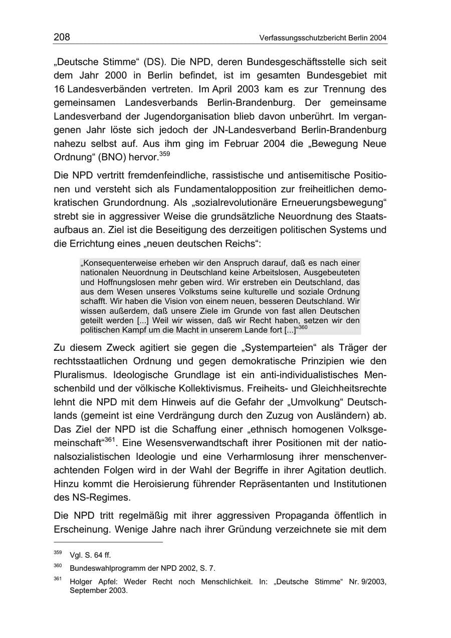 Seite 208 des Verfassungsschutzbericht 2004 Berlin