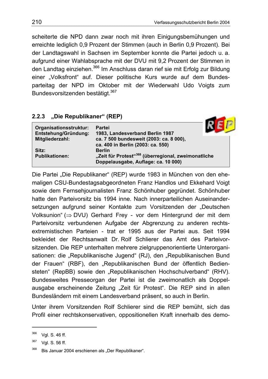 Seite 210 des Verfassungsschutzbericht 2004 Berlin