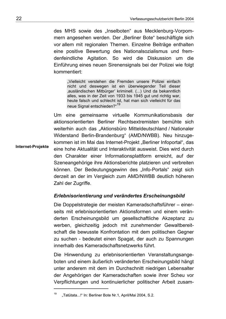 Seite 22 des Verfassungsschutzbericht 2004 Berlin