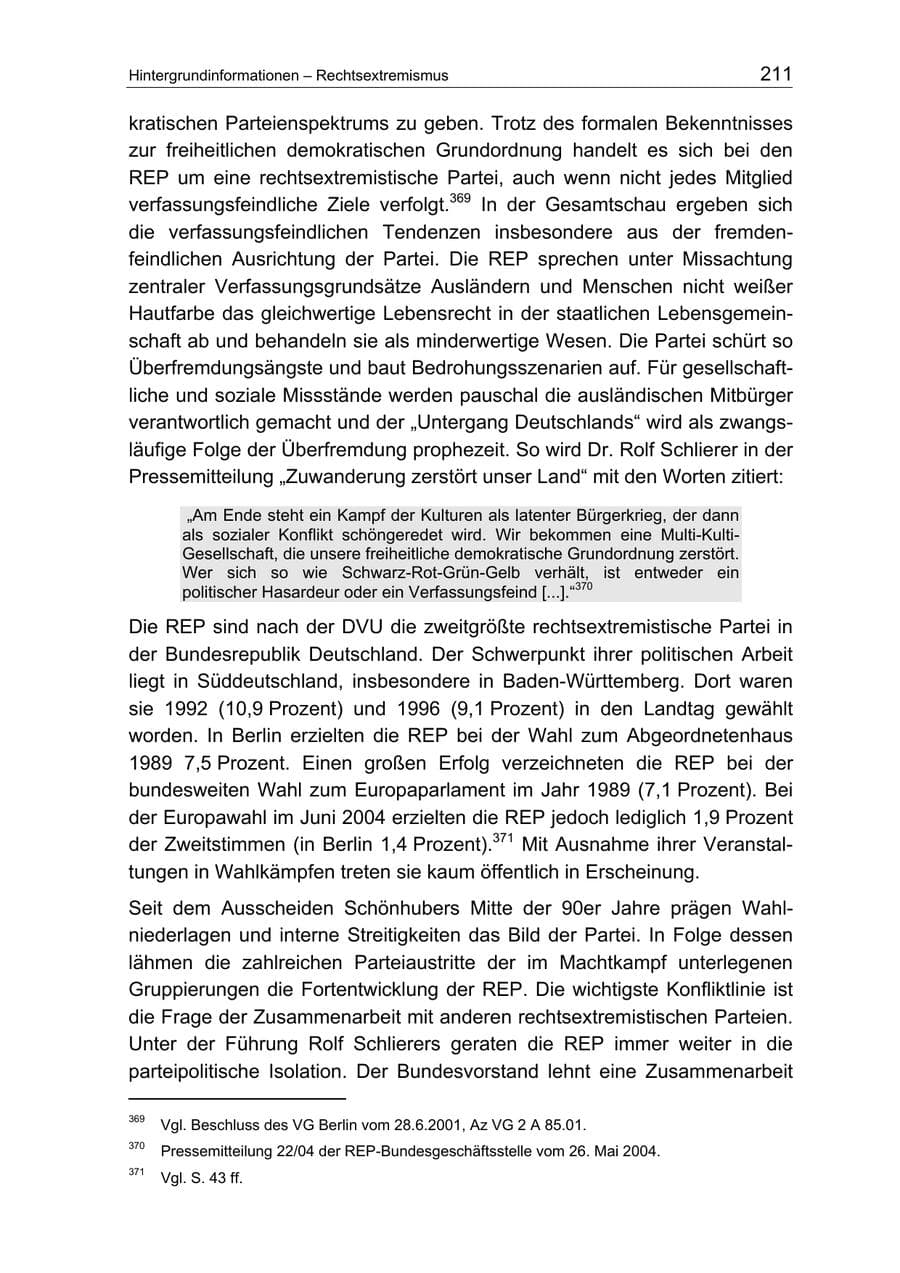 Seite 211 des Verfassungsschutzbericht 2004 Berlin