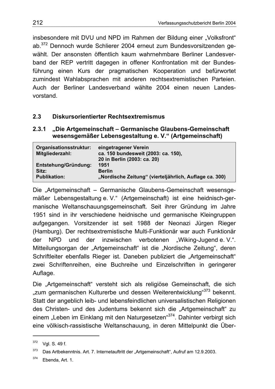 Seite 212 des Verfassungsschutzbericht 2004 Berlin