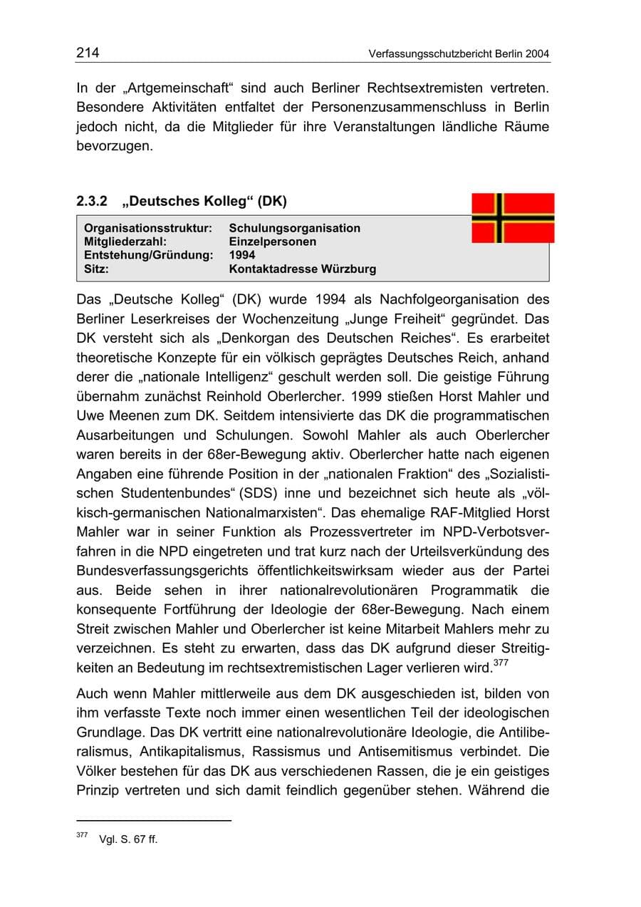 Seite 214 des Verfassungsschutzbericht 2004 Berlin