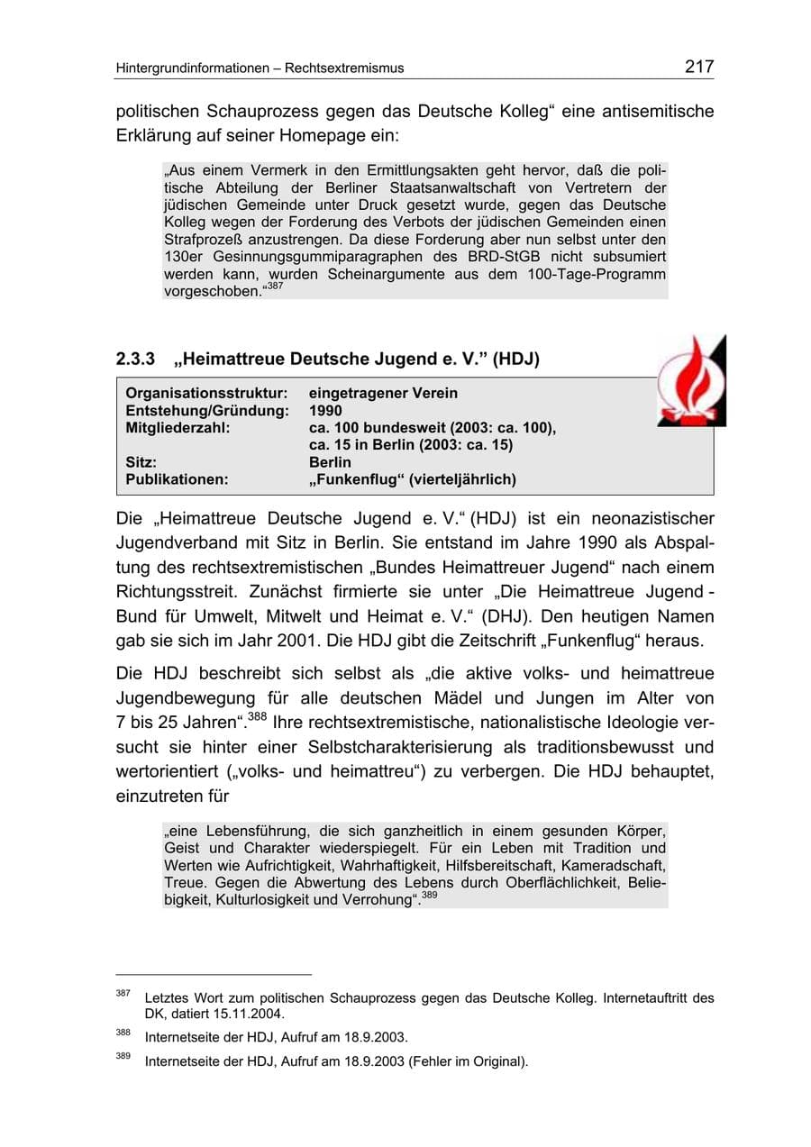Seite 217 des Verfassungsschutzbericht 2004 Berlin