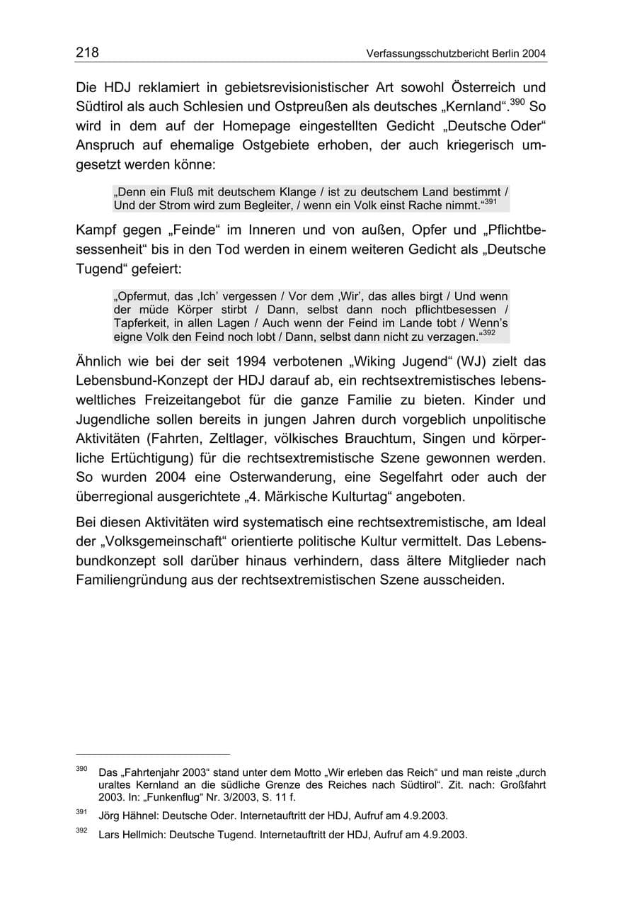 Seite 218 des Verfassungsschutzbericht 2004 Berlin