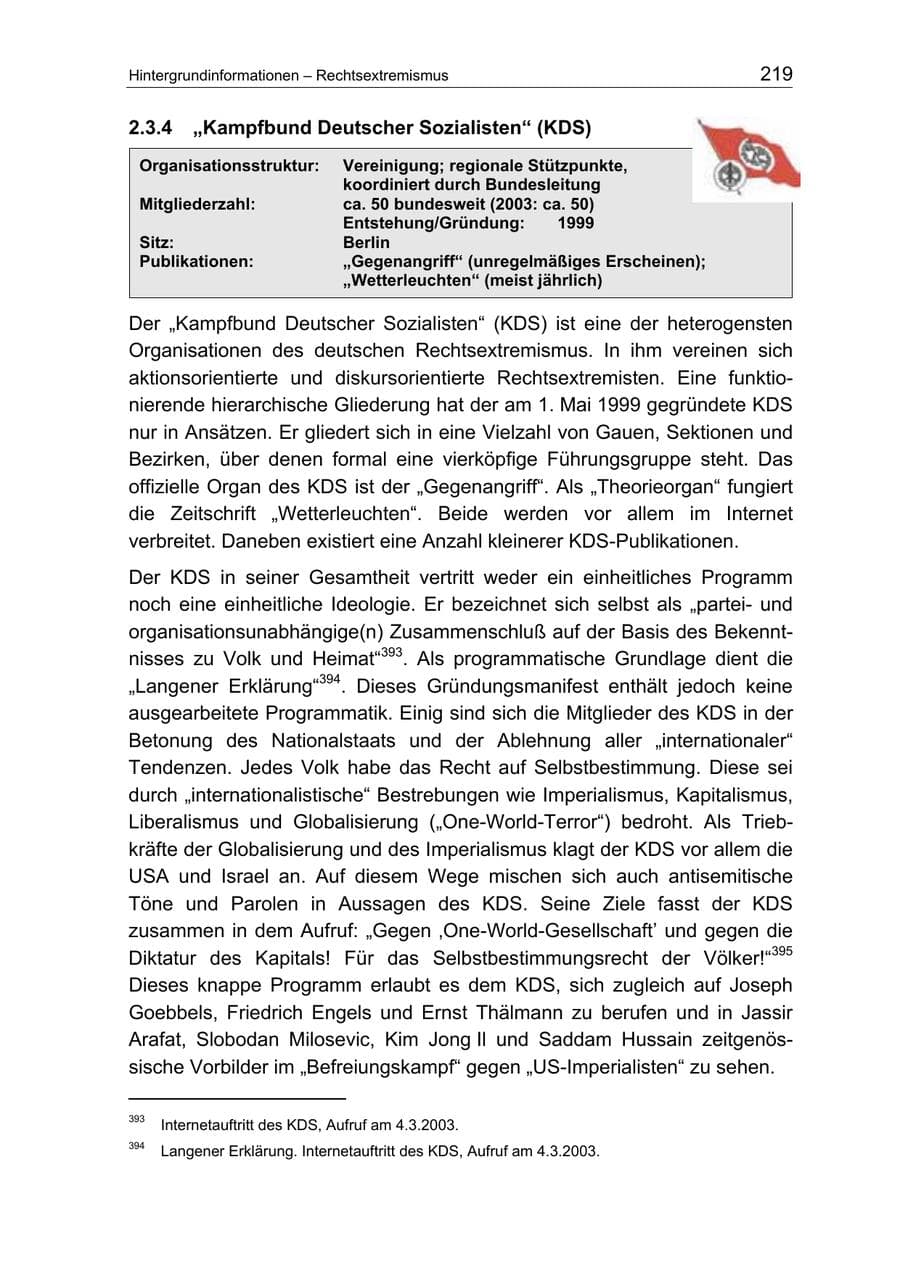 Seite 219 des Verfassungsschutzbericht 2004 Berlin