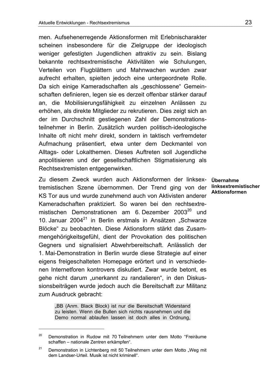 Seite 23 des Verfassungsschutzbericht 2004 Berlin